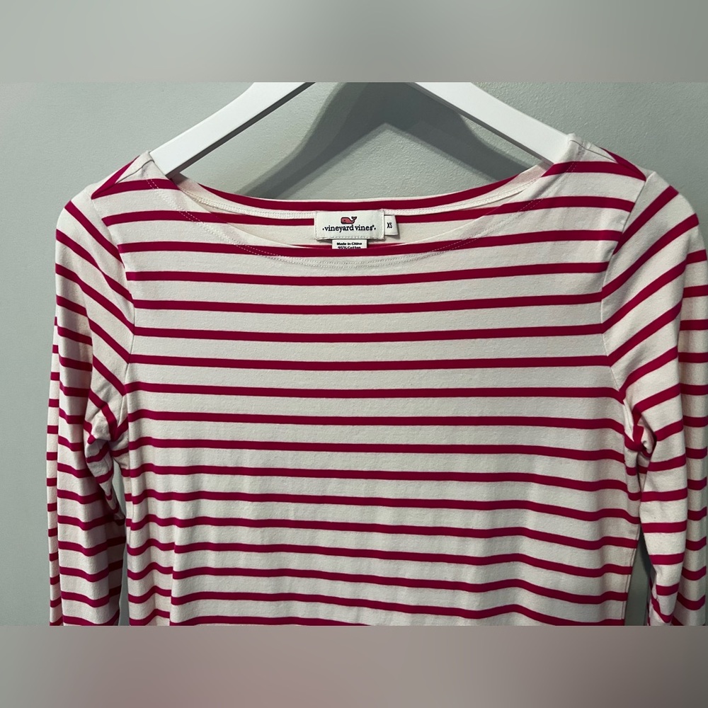 Vineyard Vines Pink and White Striped Long Sleeve Casual Dress - Picture 3 of 6